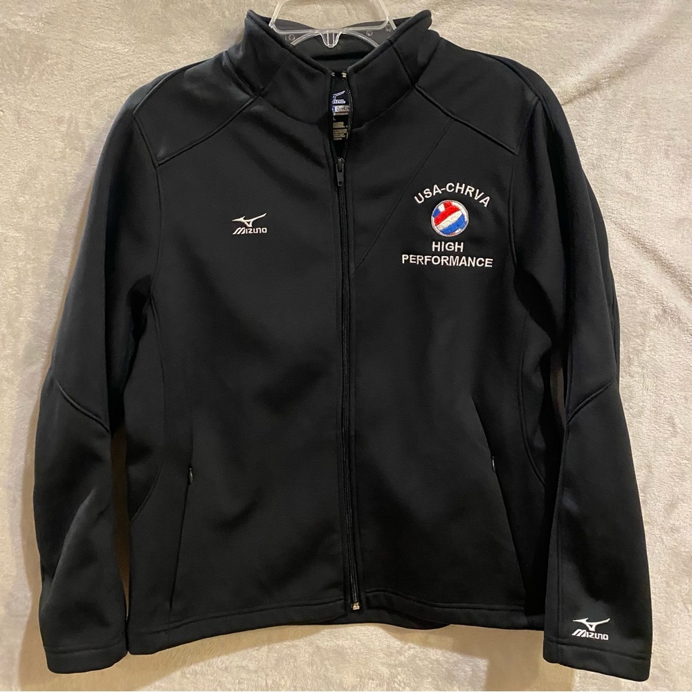 Mizuno Jacket Womens Large Black Full Zip USA-CHRVA Lined Stitching Volleyball